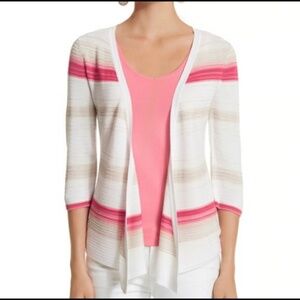 White House Black Market White Pink Striped Open Cardigan S